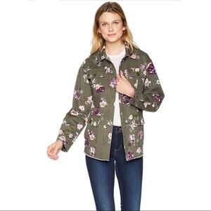 Levi's Floral Print Field Jacket Purple Army Green Flap Pockets Women XS